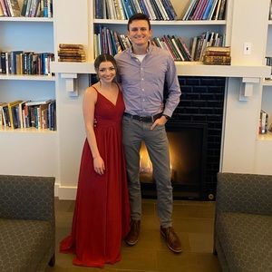 Azazie size A0 in burgundy. No damage or alterations. Worn once as a bridesmaid.